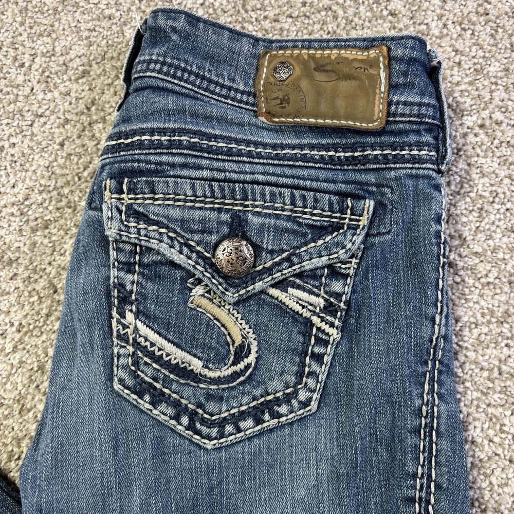 Silver Jeans Co Suki Surplus Jeans Womens 25x30 Blue Bootcut Embroidered Denim - Picture 2 of 11